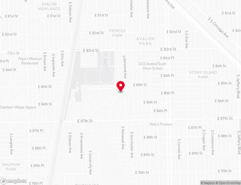 Neighborhood map showing Avalon Park (8533 S Avalon Ave, Chicago, IL 60619)
